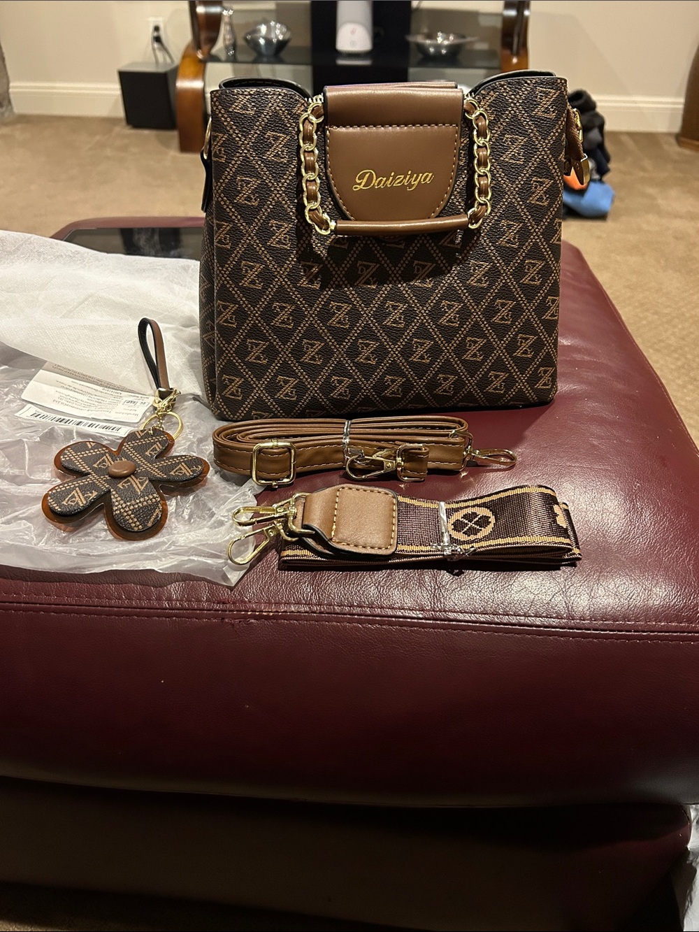 Brown Monogram Satchel, Chain Handles, Guitar Strap, Standard Strap & Bag Charm - Picture 10 of 10